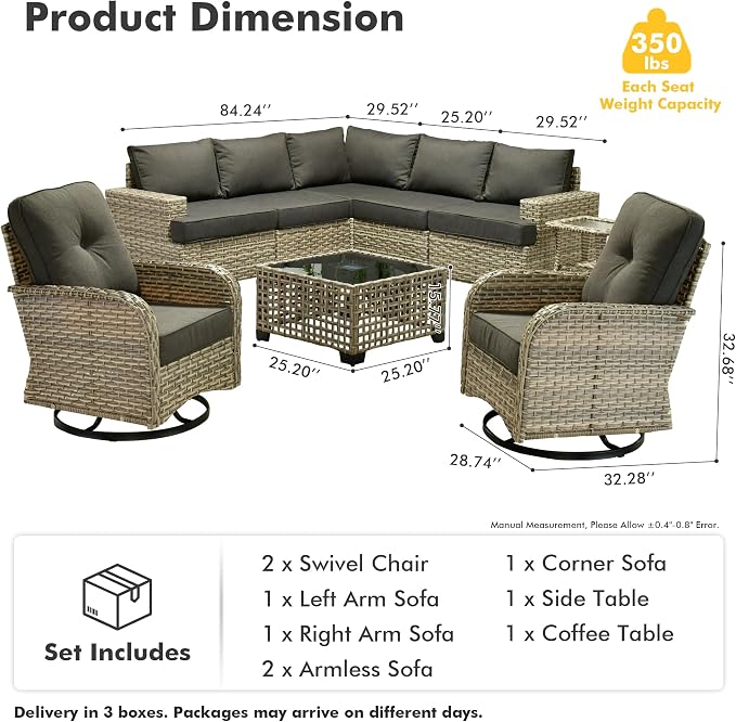 HOOOWOOO Outdoor Sectional Patio Furniture Set,9 Pieces Wicker Conversation Sets L Shaped Couch,Extra Deep Out Door Sofa Outside Furniture with Rocking Chairs,Denim Blue