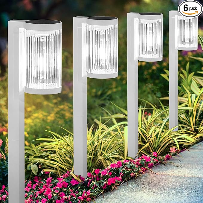 Solar Pathway Lights Outdoor, 6 Pack Upgraded Outdoor Solar Lights for Outside Super Bright Up to 12Hrs, IP65 Waterproof Solar Garden Lights for Yard Walkway Path Driveway Sidewalk