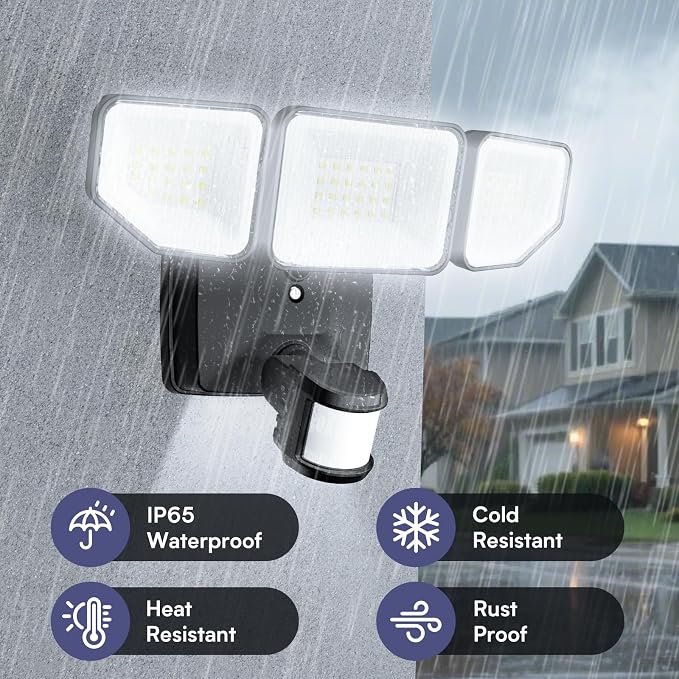 65W Flood Lights Outdoor Motion Sensor with Night Light, 6500K | 6500LM, Hardwired, IP65 Waterproof, Dusk to Dawn Photocell, Daylight for Garage, Yard, Outside, 3 Lighting Modes