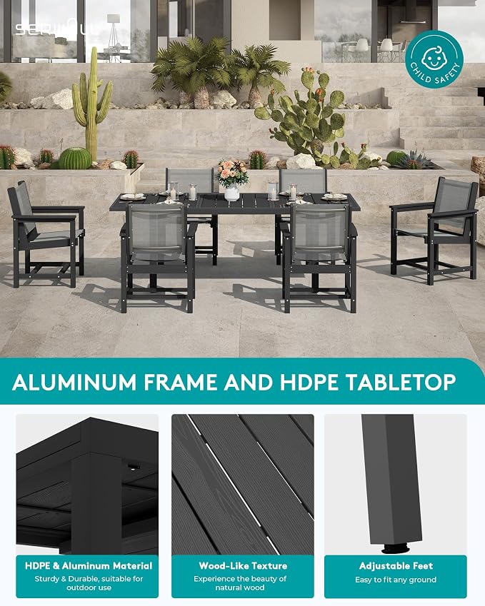 SERWALL Outdoor Dining Chairs Set of 2, Black | All-Weather HDPE and Patio Textilene Chairs Suitable for Outdoor Dining Table