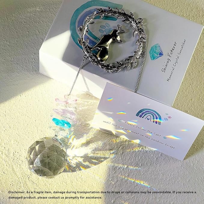 Cat Memorial Gifts for Loss of Cat, Cat Sympathy, Pet Memorial Suncatcher | Thoughtful Cats Remembrance Suncatcher Keepsake, Cat Passing Away Bereavement Memory Gift