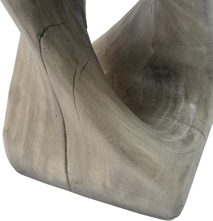 Lightweight Concrete Outdoor Side Table,Twist Shape Outdoor End Table, Wood-Like Texture Modern Small Accent Table for Patio Garden Balcony Porch Antique Gray 16" H