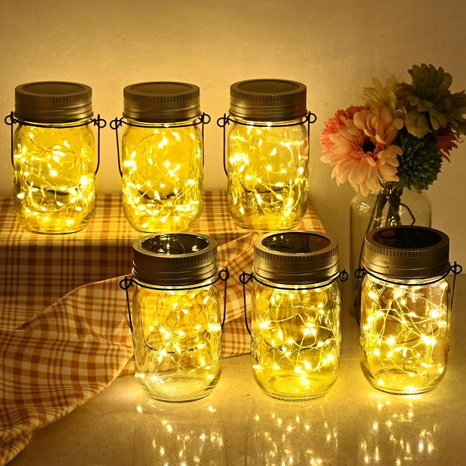 GIGALUMI Solar Mason Jar Lights, 12 Pack 30 Led String Fairy Lights | Garden Lights Outdoor Waterproof Hanging Solar Lanterns for Outdoor, Garden, Patio, Lawn, Balcony Decoration