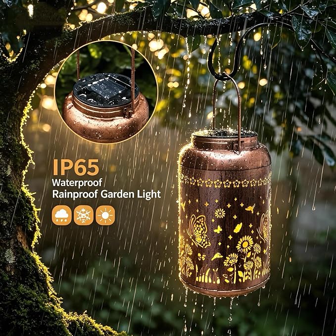 Metal Butterfly Solar Lanterns, Outdoor Waterproof Butterflies Garden Decor Hanging Lights Decoration for Outside Yard Patio Backyard Porch