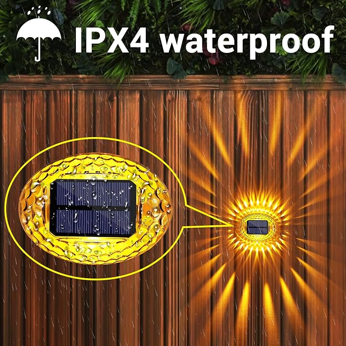 LYHOPE Solar Fence Lights Outdoor, IP65 Waterproof Solar Light for Outside, 12 Pack Deck Light for Backyard, Railing, Patio, Deck Fence, Stair Railings and Wall (Warm Yellow)