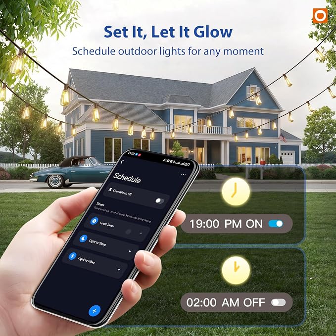 addlon 100FT Outdoor String Lights ST38 LED with APP Control Waterproof | Dimmable Shatterproof Replaceable Bulbs, Connectable Hanging Strand for Porch Backyard Patio Garden Deck Outside