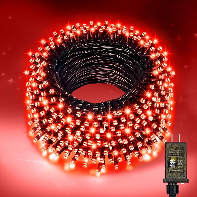 Nisocy 400FT Red Christmas String Lights with Remote, Green Wire LED Mini Lights, 8 Modes, Timer, Plug-in Indoor Outdoor Lights for Large Trees, Fences, Valentine’s Day, Halloween and Christmas Decor