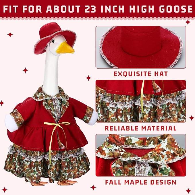 Suzile Fall Porch Goose Outfit Autumn Maple Goose Clothes for 23 Inch Cement or Plastic Geese Costume Dress for Yard Lawn Outdoor Garden Patio Duck Statue Thanksgiving Party Holiday Decor