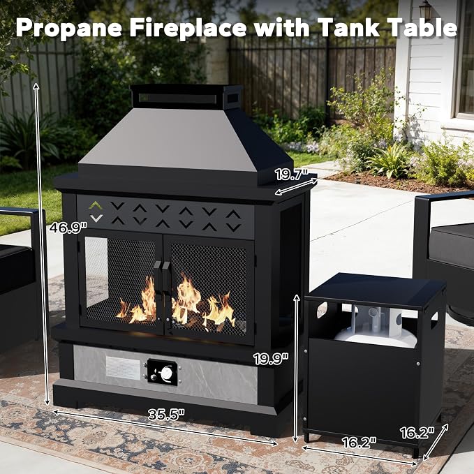 Outdoor Aluminum Furniture Set, 6-Piece Patio Conversation Set, 2 Swivel Chairs, 2 Chairs,1 Sofa and 1 Fireplace, All-Weather Metal Frame, 6" Thick Removable Cushions, Deep Setting for Porch