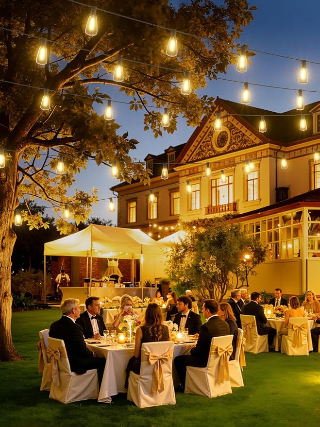 Svater Solar Outdoor String Lights 30 FT, ST38 Patio Lights Shatterproof Dimmable Vintage Edison Bulbs, Solar Powered Weatherproof Light for Patio, Backyard, Garden, Bistro, Warm White