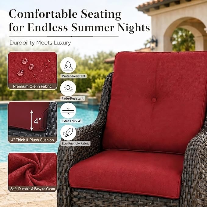 HUMMUH Outdoor Swivel Rocker PE Wicker Patio Chairs Set of 2, Rattan Rocking Chair Furniture Set