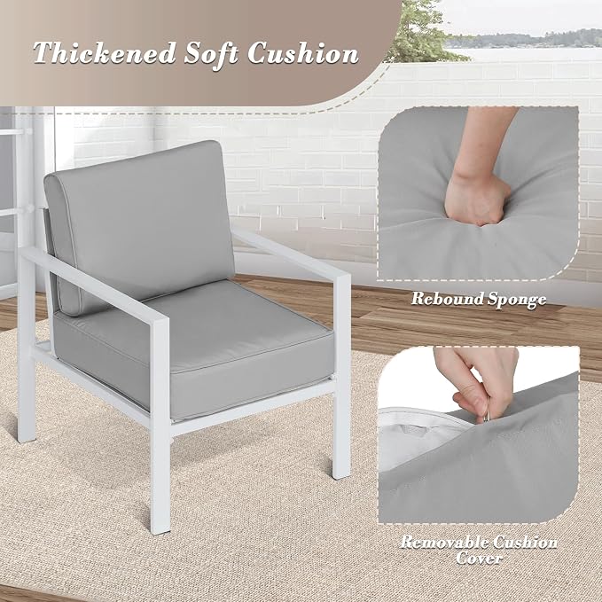 Athena Collection 4 Pieces Outdoor Patio Furniture Set, Metal Outdoor Table and Chairs Loveseat with Cushion, Patio Sofa Conversation Set Balcony Furniture for Garden, Porch, Backyard, Grey