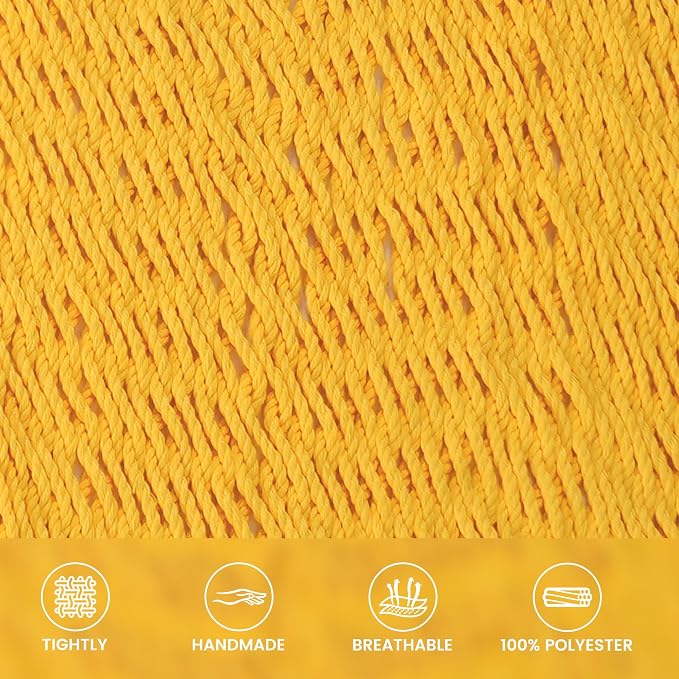 Lazy Daze Hammocks 13 FT Extra Large 2+ Person Caribbean Rope Hammock, Hand Woven Polyester XL Hammock with Spreader Bars, for Outside Outdoor Backyard Patio Poolside, 500 LBS Capacity, Yellow