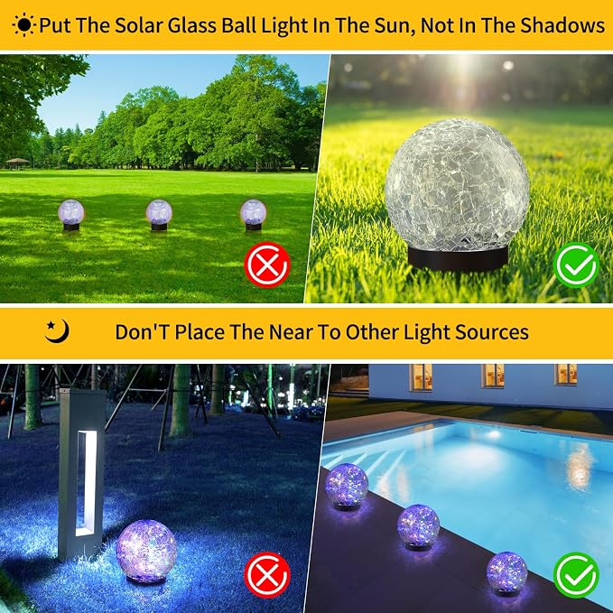 JKIMK Solar Globe Lights Outdoor Waterproof-Solar Balls for Garden | Cracked Glass Ball Lights Outdoor-Solar Orbs for Outside-Decorations for Patio and Yard Lawn Backyard Decor