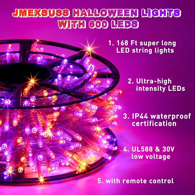 JMEXSUSS 600 LED Halloween Lights Outdoor, Orange Purple Halloween Lights | Orange and Purple String Lights Indoor Plug in Clear Wire for Halloween Tree Fireplace Garden Patio House Car Party Decor