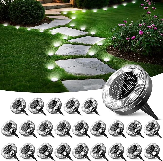 Mini Solar Ground Lights, 24 Pack Flat Solar Disc Lights Outdoor Waterproof, 2.3 Inch Small Solar Garden Lights Landscape Lighting for Outside Pathway Garden Yard Lawn Walkway,Cool White