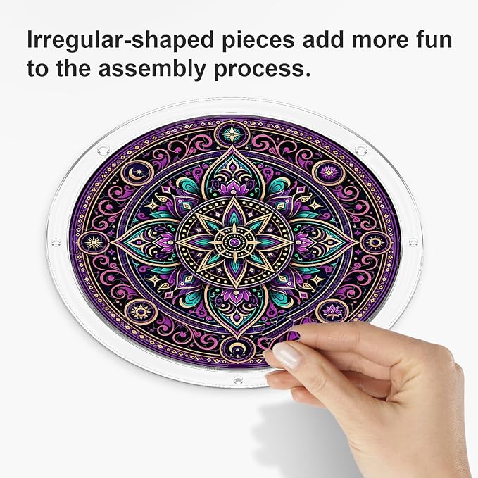 Acrylic Puzzle Suncatcher, Sun Catchers Puzzle for Window Hanging | 8.2 Inch Purple Mandala DIY Suncatcher Puzzle Gifts for Adults, Women, Men, Wife, Mom, Home & Garden Decor
