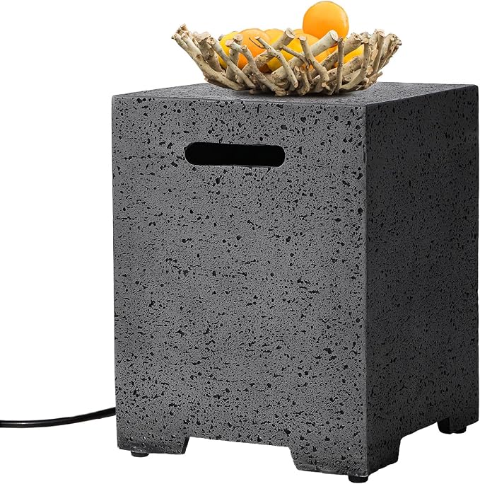 COSIEST Outdoor Hideaway Tank Table for Gas Fire Pits, Hides Standard 20lb 16-inch Propane Tank Cover w Side Handles (Light Gray)