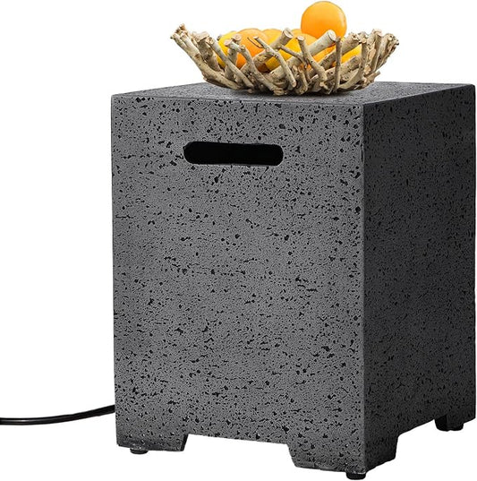 COSIEST Outdoor Hideaway Tank Table for Gas Fire Pits, Hides Standard 20lb 16-inch Propane Tank Cover w Side Handles (Light Gray)