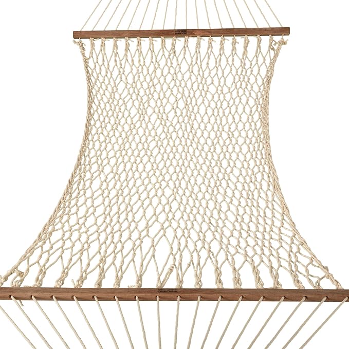 Nags Head Hammocks First Mate Oatmeal DuraCord Rope Hammock – 12 ft. x 50 in., 450 lb Capacity, Cumaru Spreader Bar, Galvanized Hardware, Handcrafted in USA, Free Chains & Tree Hooks