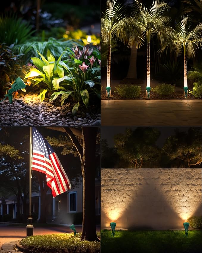 DEWENWILS 120V Spotlight Outdoor,500LM Waterproof Light with 3 Extra Lenses | Red Yellow Green Lenses, LED Spot Light 5FT Extension Cord, Landscape Lighting for Holiday, Trees, Flag,UL Listed