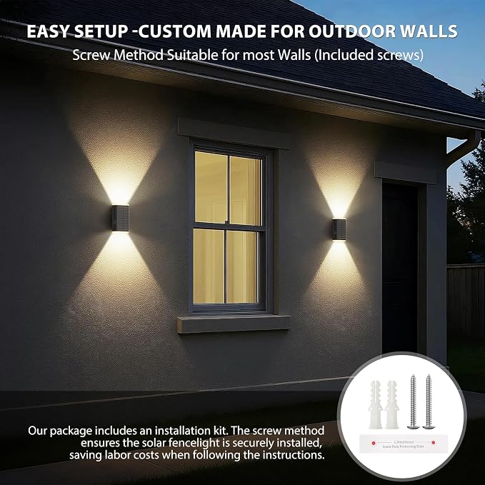 Solar Wall Light Outdoor , 3000/4000/6000K 3 Modes Dusk to Dawn Lighting Wall Sconce IP67 Waterproof Up and Down Solar Lights Outdoor Front Door Light for House, Garage, Porch, Doorway,Fence (6PACK)