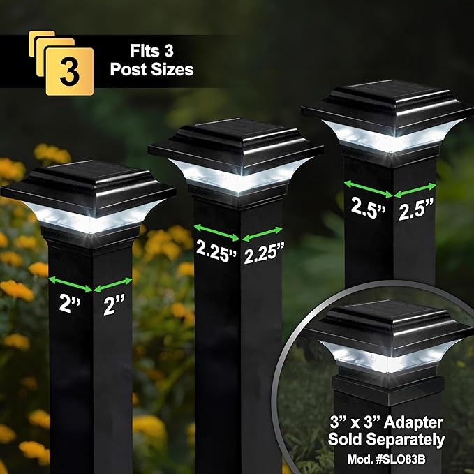 Classy Caps Imperial Solar Post Cap - Black SLO82B – Fits 2"x2",2.25"x2.25",and 2.5"x2.5" Post Sizes,High-Performance Solar LED,Durable Cast Aluminum Construction,Warm & Cool Light Modes,(Pack of 6)