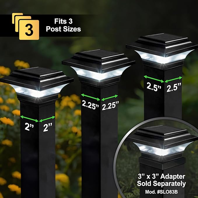 Classy Caps 2x2 Imperial Solar Post Cap - Fits 2"x2", 2.25"x2.25", & 2.5"x2.5" Deck & Fence Posts - Black Cast Aluminum - Warm/Cool Light Color Modes