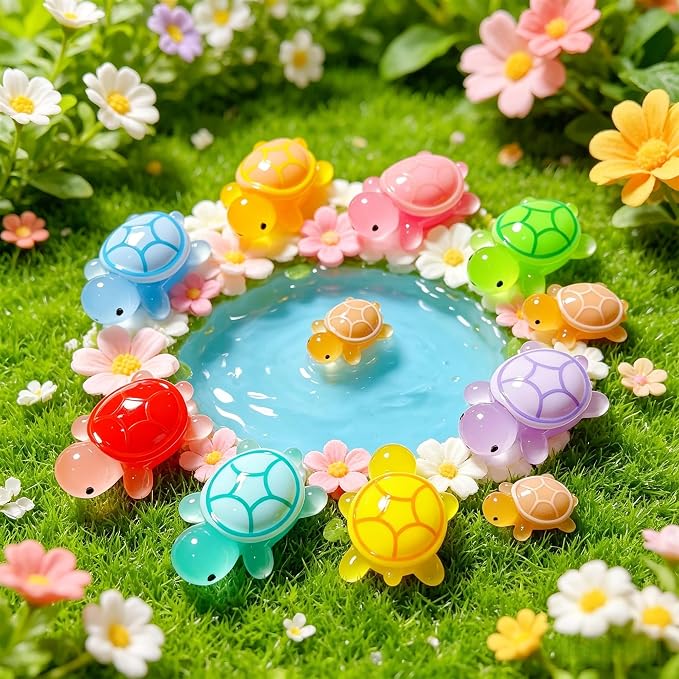 50 Pcs Small Glow in The Dark 3D Resin Turtles Miniatures | Garden Figurines, DIY Dollhouse Fish Tank Fridge Wall Art Accessories, Safe Durable Non Fading, 10 Colors