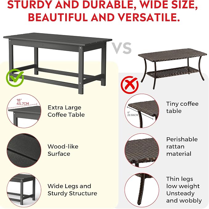 Costaelm Adirondack Conversation Table, HDPE Outdoor Drink Weather Resistant, Outdoor Patio Porch Accent Balcony Table for Pool, Seaside, Backyard, Gray