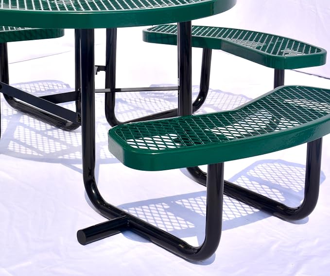 Heavy Duty Outdoor ADA Picnic Table, Expanded Metal, Wheelchair Accessible (Green, 46 Round)