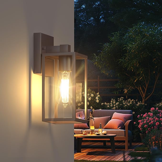 WIHTU Outdoor Front Porch Light Wall Mount, Exterior Lighting Fixtures | 10.65inch, Anti-Rust Metal Frame, Tempered Glass, E26 Base, Waterproof, Easy Install, Wall Sconce for Patio, Garage, Entryway
