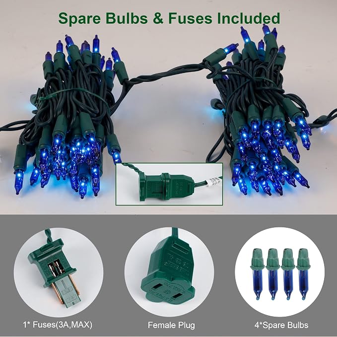 LJLNION Christmas String Lights, 150 Count 33 FT Incandescent Mini Green Wire Fairy Light, 120V UL Certified Connectable Xmas Tree Lights for Patio, Holiday, Party, Outdoor Indoor Decoration, Blue