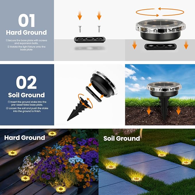 SOLPEX Solar Ground Lights Outdoor, Pathway Lights 12 Pack Warm White | IP65 Waterproof Landscape Lighting for Walkway, Driveway, Pathway, Garden, Backyard Decor- Transparent Lampshade