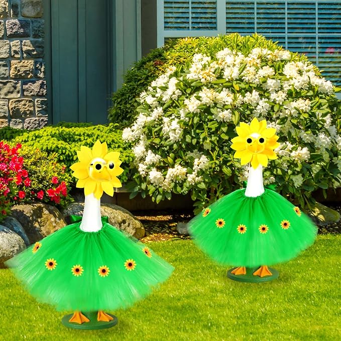 JcHrmers Sunflower Porch Goose Outfits Spring Summer Goose Outfit Headpiece Glasses Tutu Skirt Fits 23" Cement Plastic Goose Statue for Outdoor Lawn Garden Yard Patio Decor