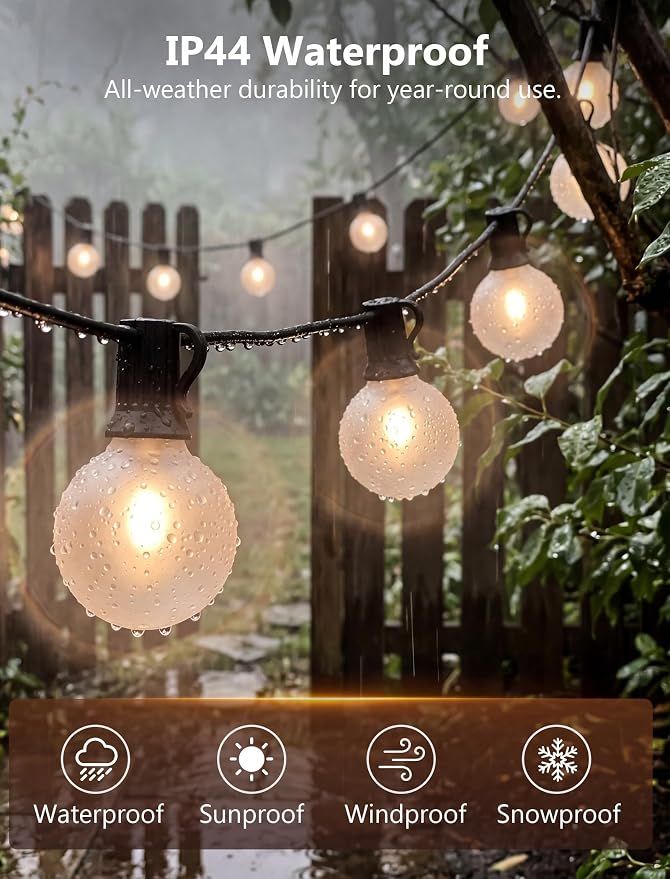 LED Outdoor String Lights 25Ft G40 Frosted White Globe Patio Lights Waterproof with 27 Shatterproof LED Bulbs, Hanging Outdoor Christmas Decorations Lights for Backyard Bistro Wedding Party Garden