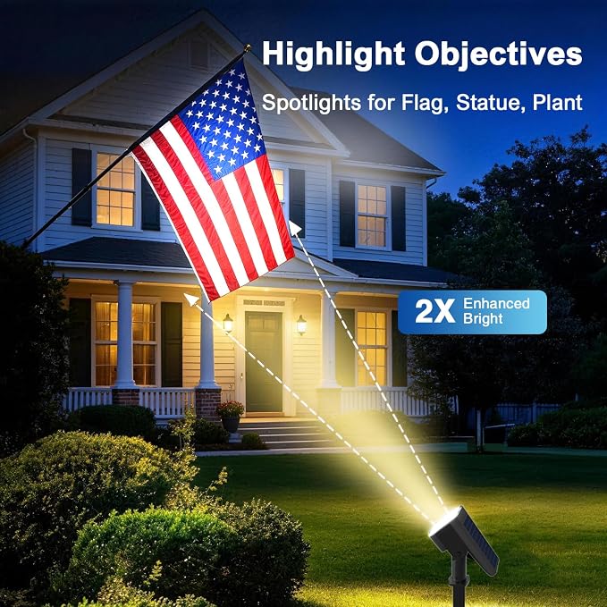JEJOT Solar Lights Outdoor Waterproof IP65, Super Bright LED with Lens, 3000K 2 Lighting Modes, Solar Powered Yard Garden Solar Spot Lights for Outside Landscape Auto On/Off -8 Pack