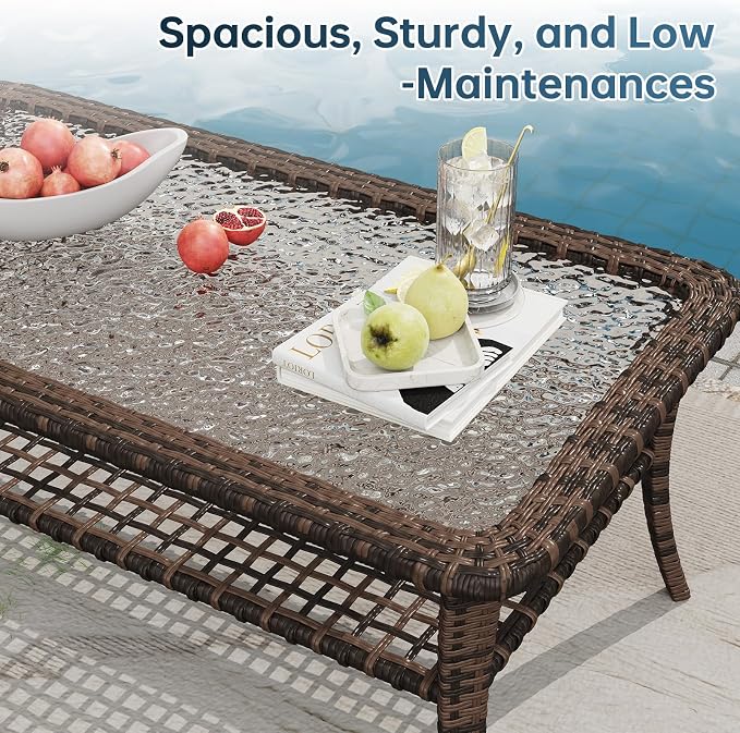 LazySunsets Luxury 9-Piece Patio Furniture Set, 360° Swivel Chairs, Wicker Rattan Sofa with Thick Cushion, Outdoor Conversation Set for Backyard, Poolside & Garden, Brown/Navy Blue