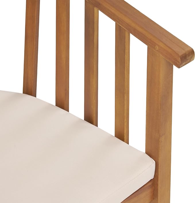 Merax Patio Armchairs Set of 2 Acacia Wood Outdoor Dining Chairs with Curved Back & Armrest & Water-Resistant Cushions for Porch Deck Garden Backyard, Teak Finish