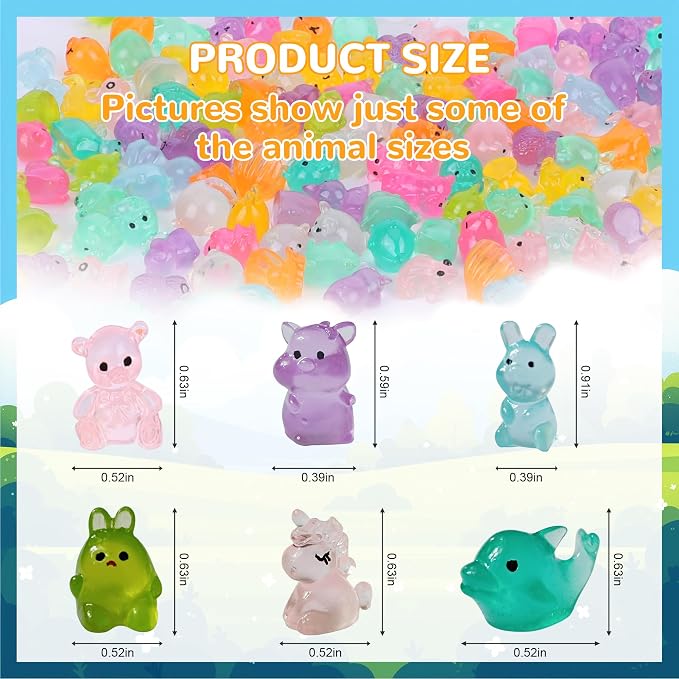 300PCS Mystery Mini Resin Animal Blind Bags, Glow in The Dark Tiny Animal Figures, 50+ Animal Combination Sets for Classroom Prizes, Party Favors, Fairy Garden & DIY Decor