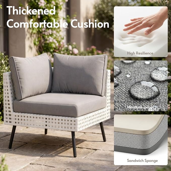 ENSTVER Modern High-End 8-Piece Wicker Patio Furniture Sets，Outdoor Patio Sectional with Thicken Cationic Fabric Cushions & Non-Slip Pad, Convertible Conversation Sets for Garden, Poolside, Backyard
