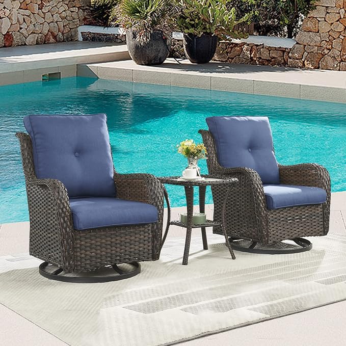 Outdoor Side Table Patio Tables - Wicker Coffee Table with Glass Top and 2-Shelf Storage Rattan End Table Square for Outdoor Patio Porch Deck Balcony Garden(Brown/Glass Top)