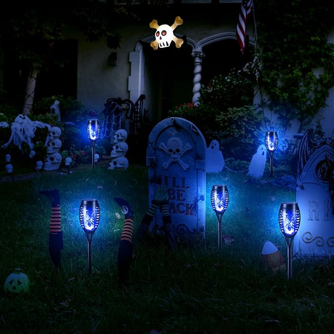 Toodour Solar Torch Flame Lights, 12 Pack Solar Lights Outdoor with Flickering Flame, Waterproof Patio Light Landscape Decoration Lighting for Garden, Lawn, Yard, Outdoor Decorations - Blue