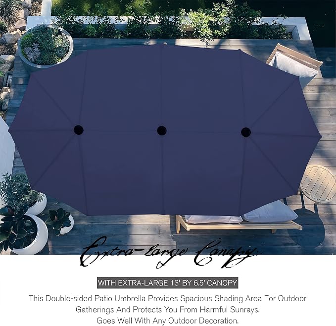 Sophia & William 7 Pieces Patio Dining Set with 13ft Navy Patio Umbrella, Outdoor Dining Set for 6 People, 60" Metal Patio Table and Rattan Chairs, Outdoor Patio Furniture with Seat Cushion