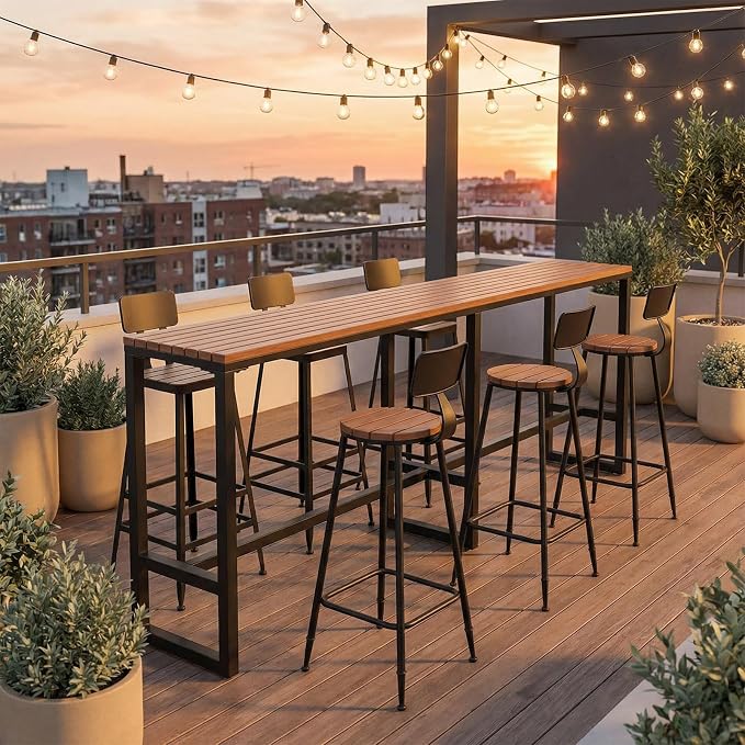 Extra Long Outdoor Bar Height Table, Patio Bar Tables High Counter Table, Weather Resistant Pub Tables for Poolside Garden Balcony Restaurant Cafe, Indoor or Outdoor Use(102.4"x15.7"x40.5")
