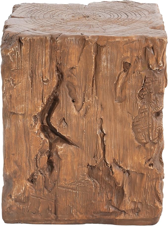 Christopher Knight Home Nataly 18.25" H Small Outdoor Side Table, Stump Shape Carved Garden Stool, Lightweight Concrete End Table, Patio Decorative Home Stool for Balcony Poolside Backyard, Brown