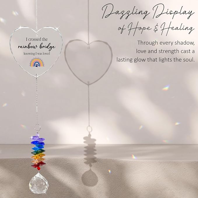 Pet Memorial Suncatcher I Crossed the Rainbow Bridge - Dog Memorial Gifts - Pet Loss - Thoughtful Dogs and Cats Remembrance - Pet Sympathy - Crystal Bereavement Gift