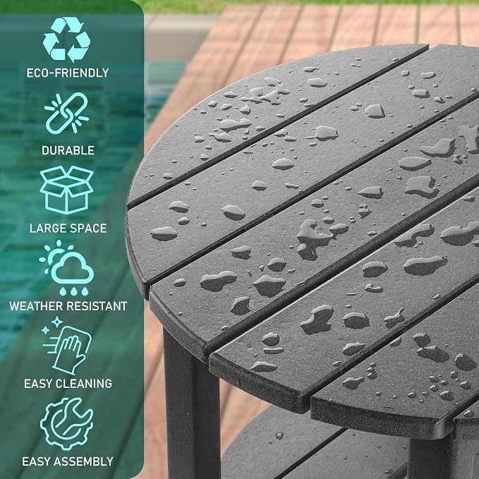 FUNBERRY Outdoor Adirondack Side Table, Patio End Tables | 2-Tier, HDPE All Weather, No Rot or Rust or Crack, UV Fade Shield, Save Space, Easy-Clean for Indoor or Outdoor