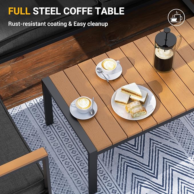 UDPATIO Metal Outdoor Patio Furniture Set, Modern Outdoor Conversation Sets w/Coffee Table, Sectional Furniture with Thick, Washable and High-Resiliency Sponge Cushions, Deep Grey, 4 PCS