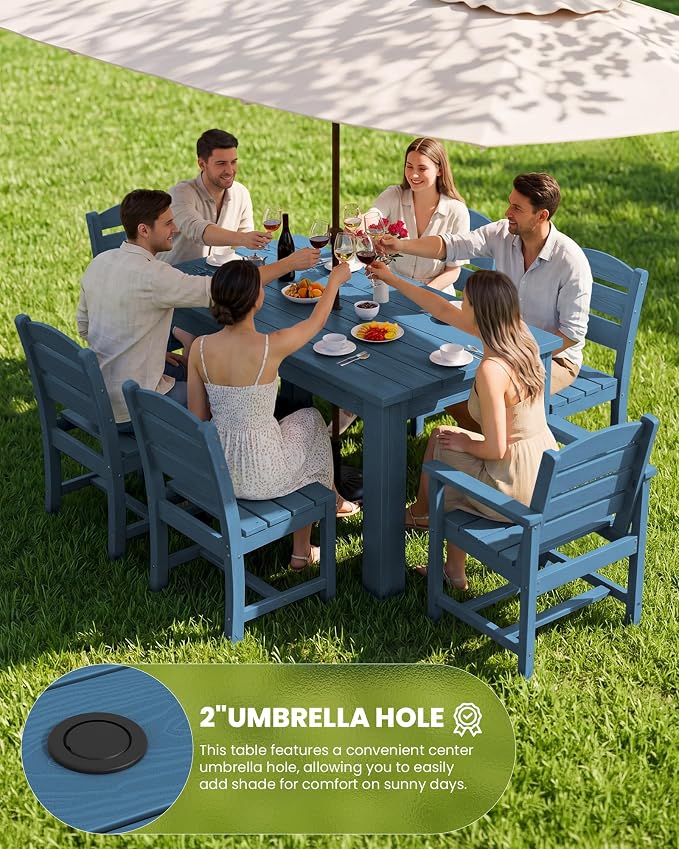 SERWALL Outdoor Dining Set for 8, w/ 2 Tables & 8 Armchairs, Blue | All Weather Resistant HDPE Dining Sets for Patio, Garden, Backyard